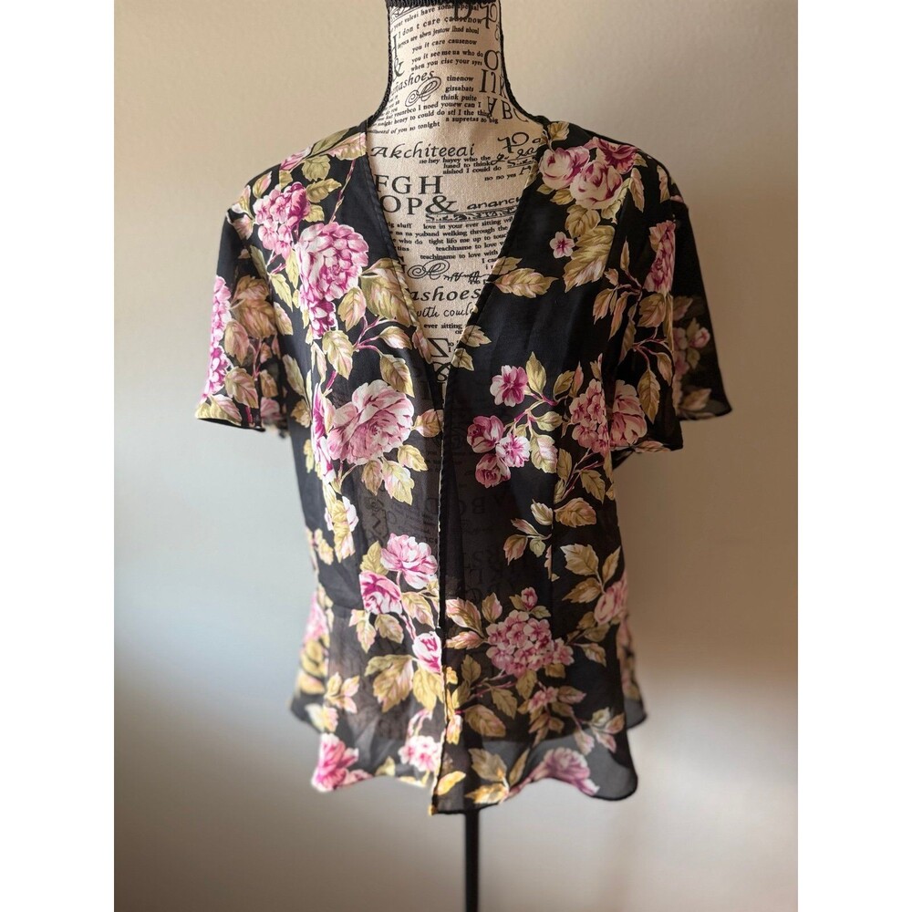 Sheri Martin Vintage 90’s Y2K Floral Sheer Kimono cottage blouse size 12